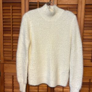 Marled Eyelash Knit Sweater Winter White Sz L